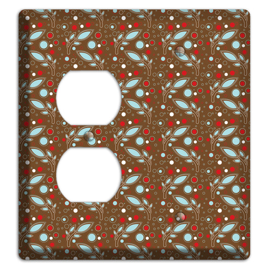 Brown with Red and Dusty Blue Retro Sprig Duplex / Blank Wallplate