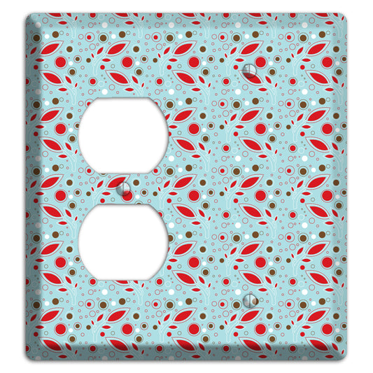 Dusty Blue with Red and Brown Retro Sprig Duplex / Blank Wallplate