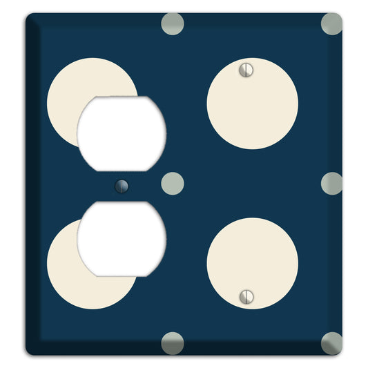 Navy with Off White and Blue Multi Medium Polka Dots Duplex / Blank Wallplate