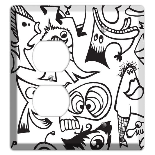 Black and White Whimsical Faces 2 Duplex / Blank Wallplate