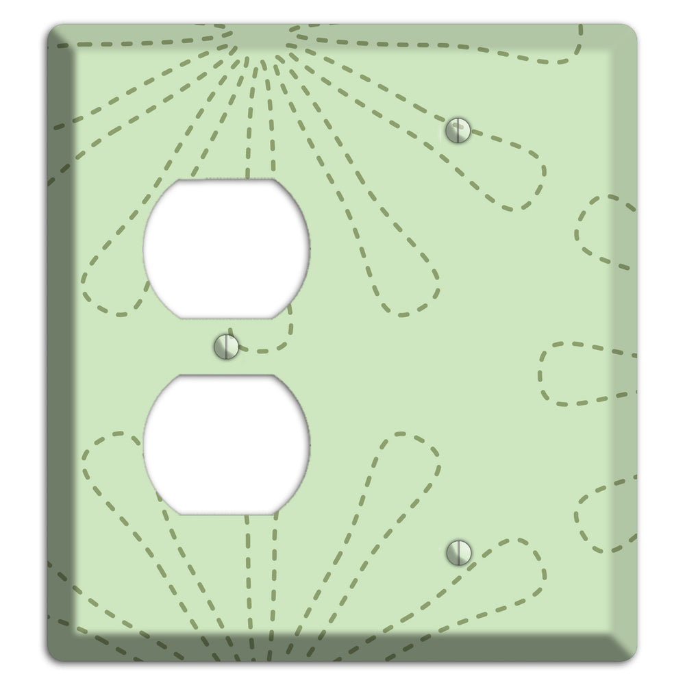 Sage Retro Stipple Floral Contour Duplex / Blank Wallplate