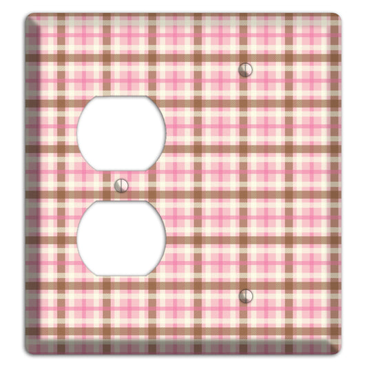 Pink and Brown Plaid Duplex / Blank Wallplate