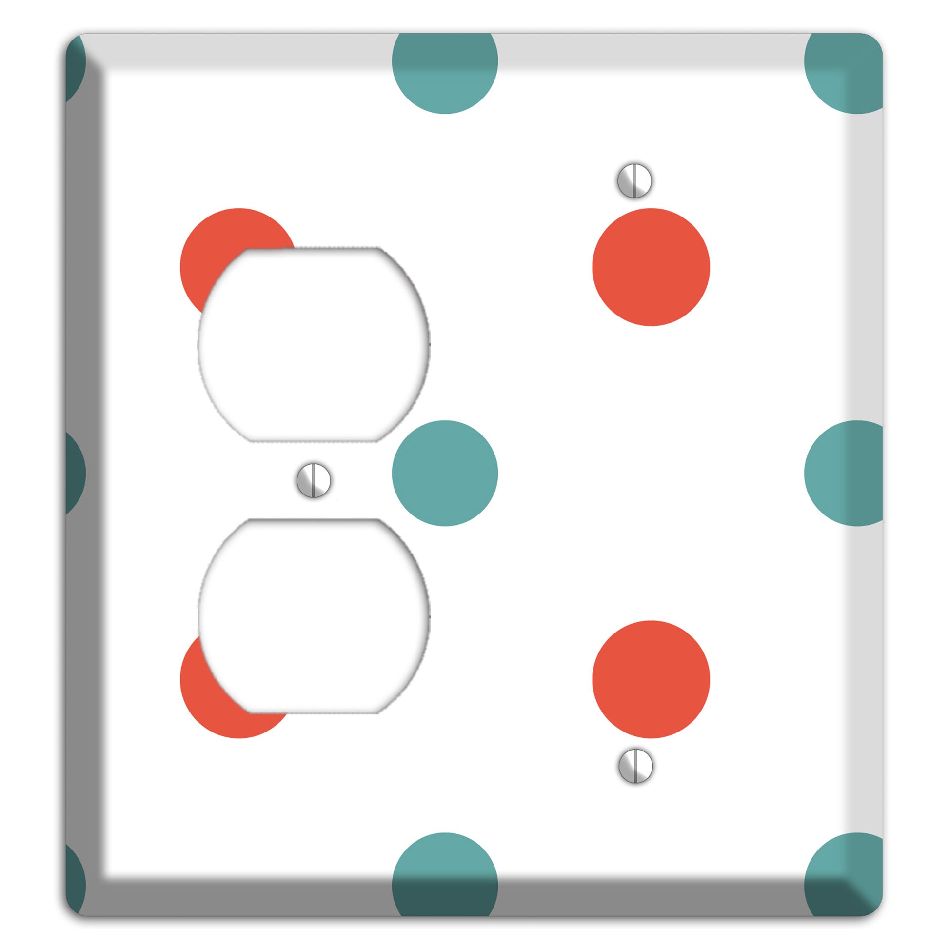 Aqua and Coral Medium Polka Dots Duplex / Blank Wallplate
