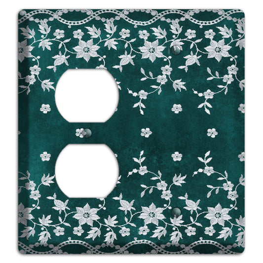 Embroidered Floral Teal Duplex / Blank Wallplate