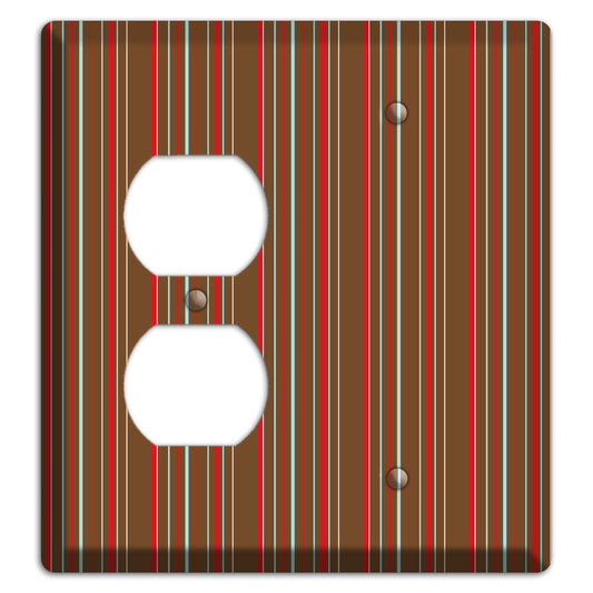 Brown Red and Dusty Blue Vertical Stripes Duplex / Blank Wallplate
