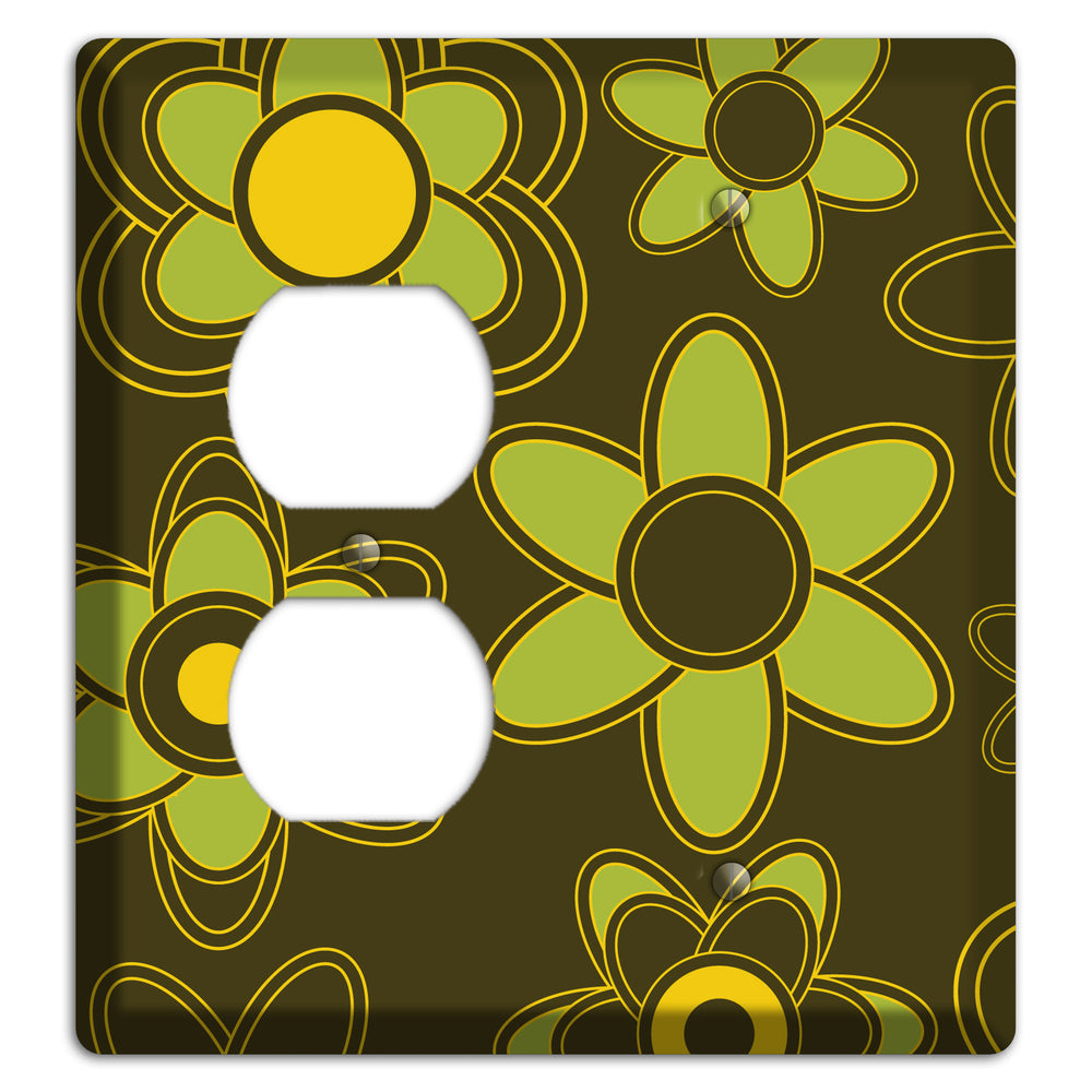 Brown with Lime Retro Floral Contour Duplex / Blank Wallplate