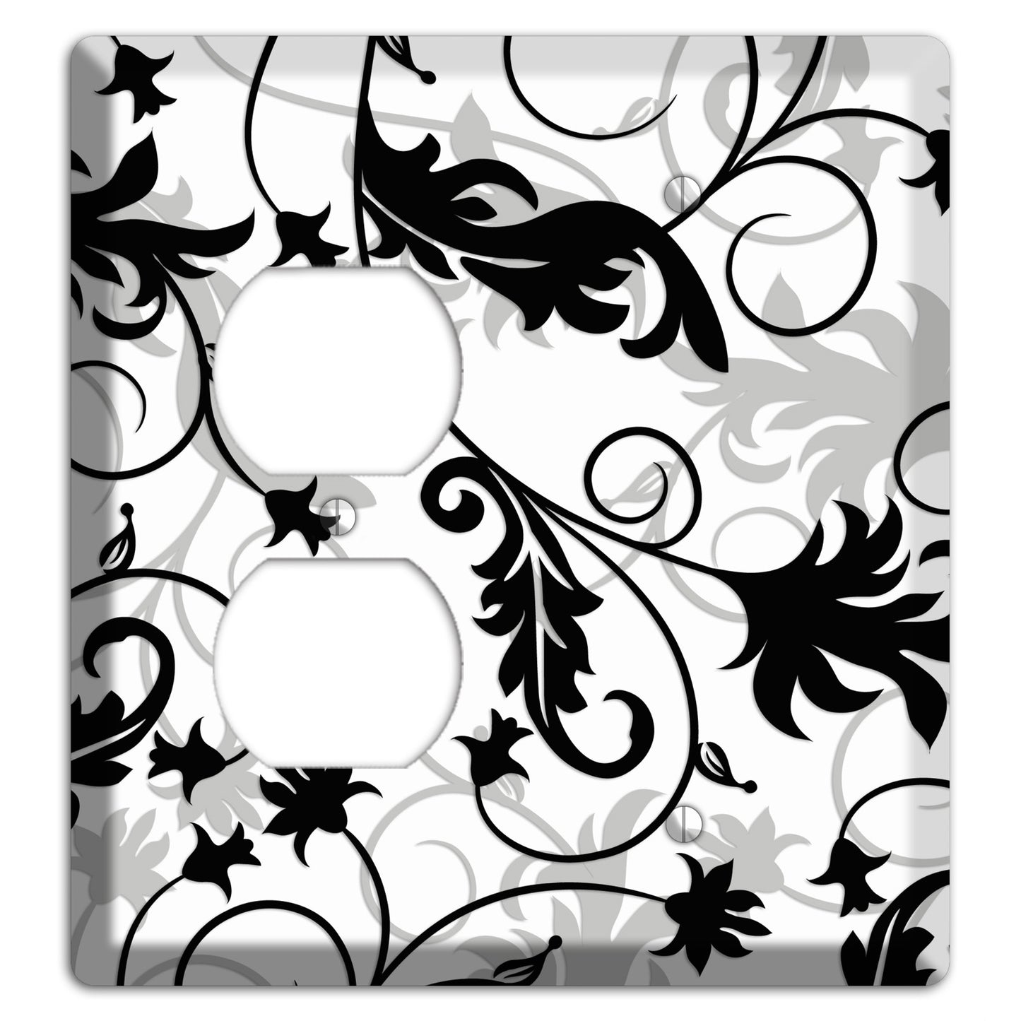 Black White and Grey Victorian Sprig Duplex / Blank Wallplate