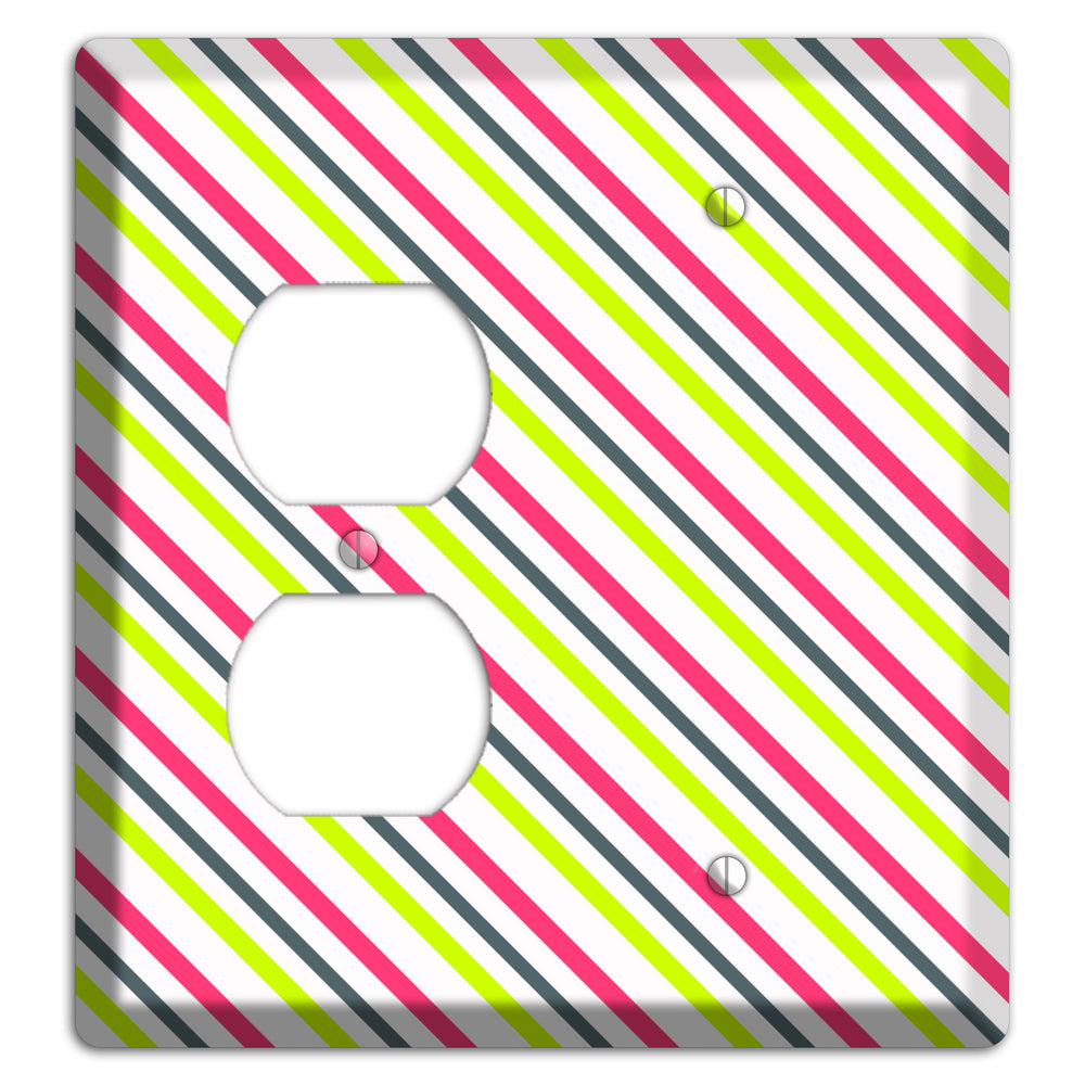 Fuschia and Lime Angled Stripe Duplex / Blank Wallplate