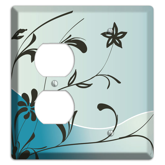 Blue-grey Floral Sprig Duplex / Blank Wallplate