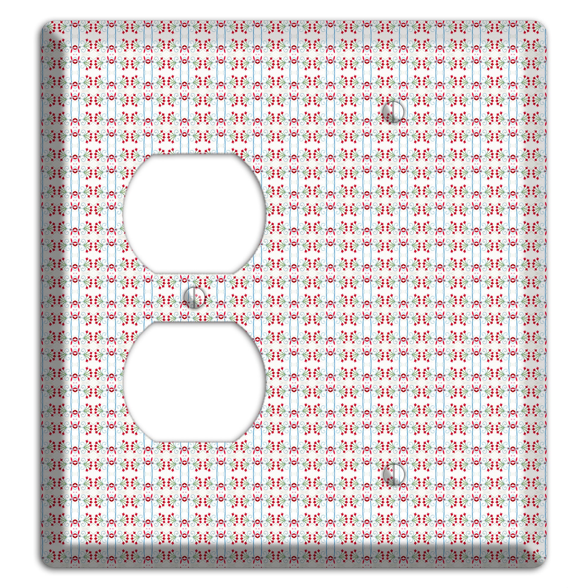 White with Red Blue Tapestry Duplex / Blank Wallplate