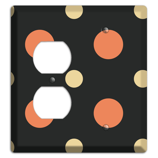 Black with Coral and Beige Multi Medium Polka Dots Duplex / Blank Wallplate