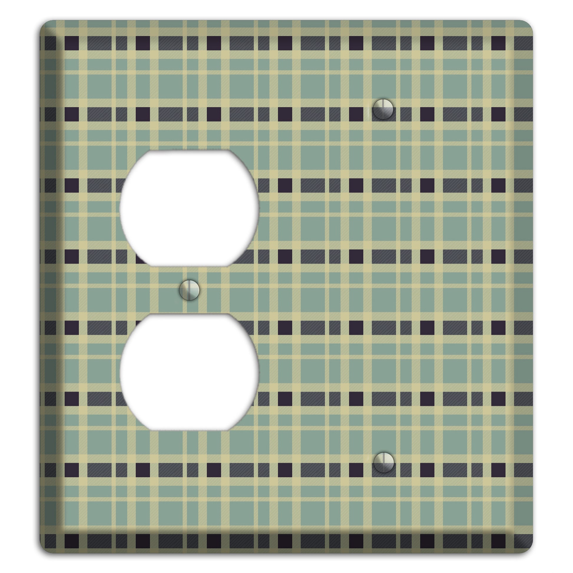 Sage and Black Plaid Duplex / Blank Wallplate