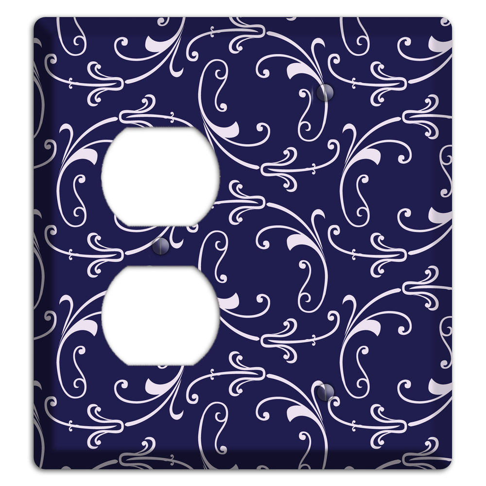 Navy Victorian Sprig Duplex / Blank Wallplate