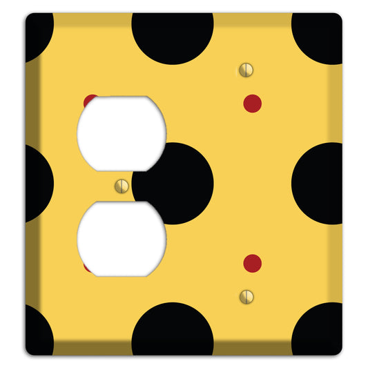 Yellow with Black and Red Multi Tiled Medium Dots Duplex / Blank Wallplate