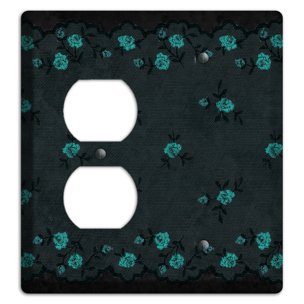 Embroidered Floral Black Duplex / Blank Wallplate