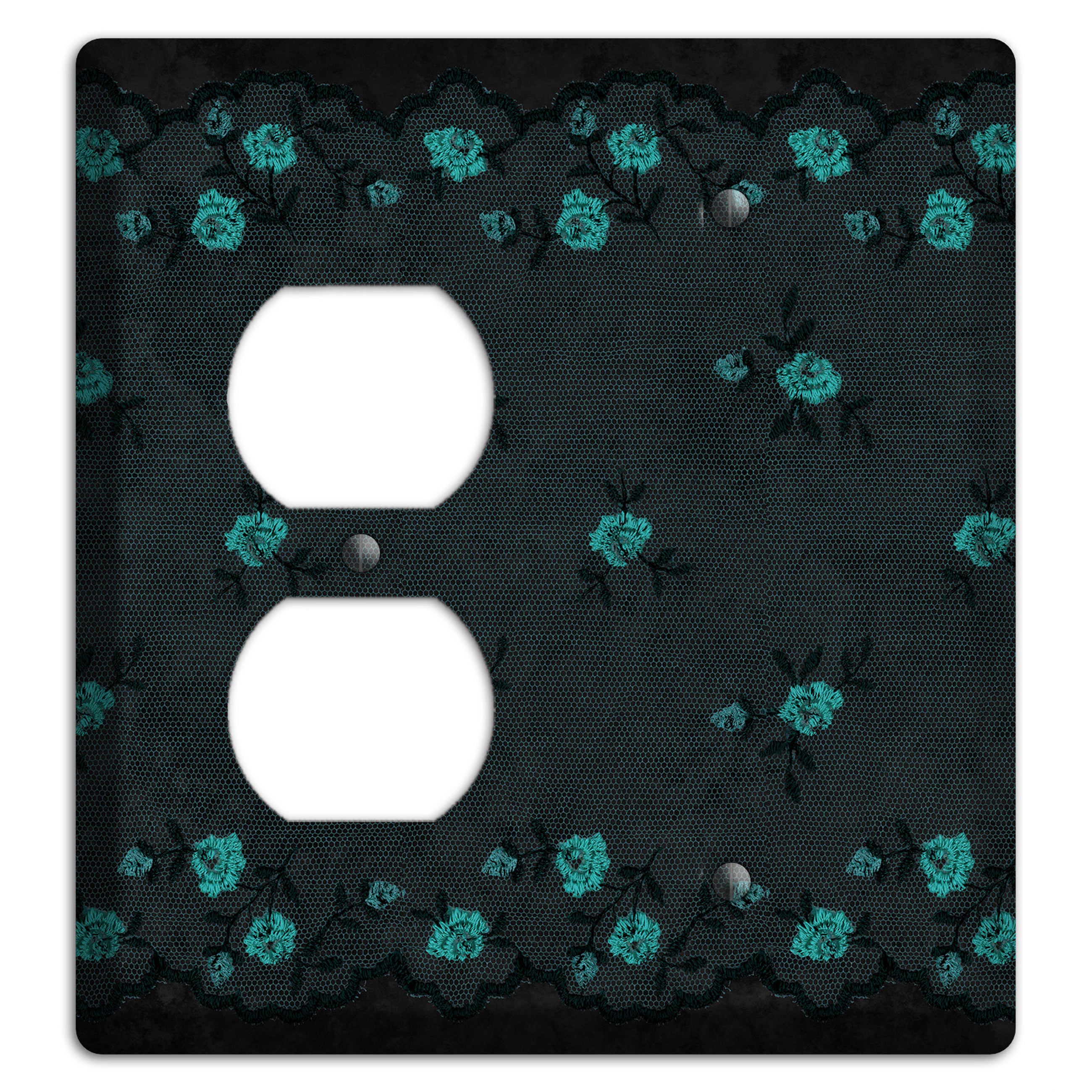 Embroidered Floral Black Duplex / Blank Wallplate