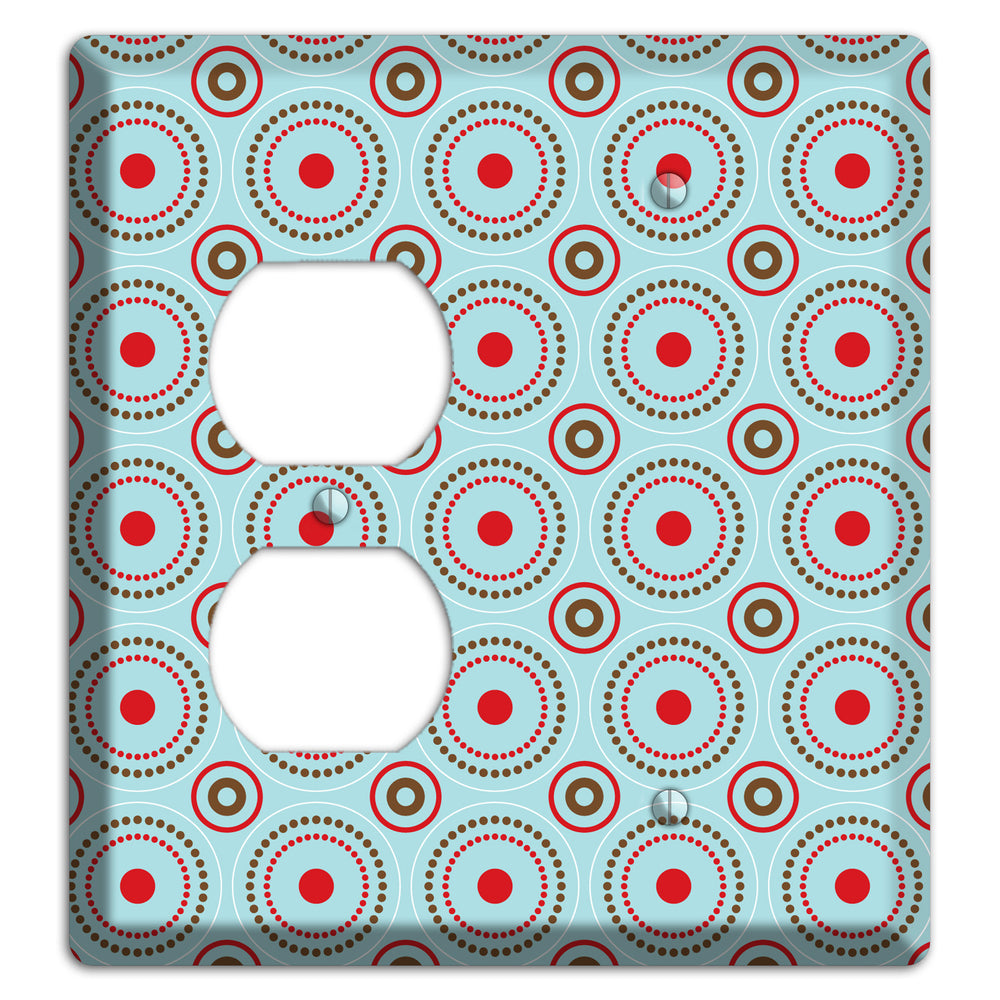 Dusty Blue with Red and Brown Retro Suzani Duplex / Blank Wallplate