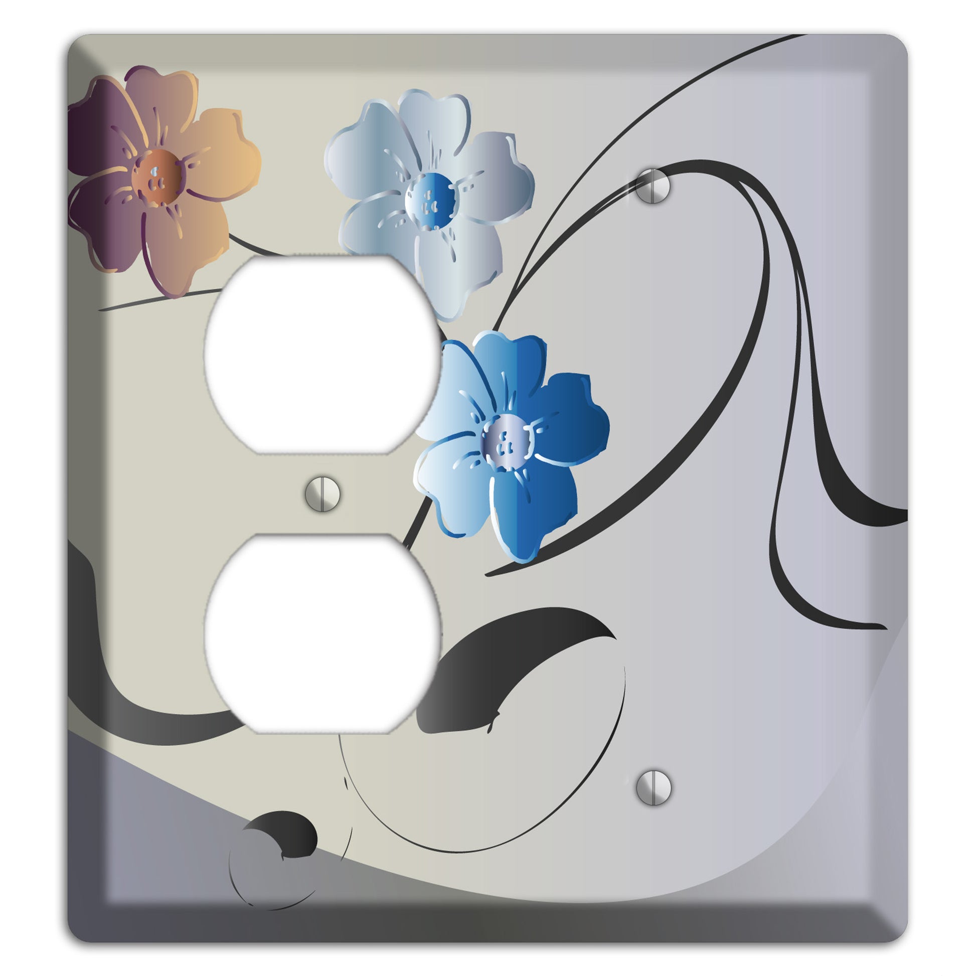 Grey and Blue Floral Sprig Duplex / Blank Wallplate