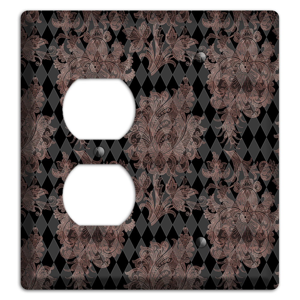 Black and Rose Ornate Diamond Duplex / Blank Wallplate