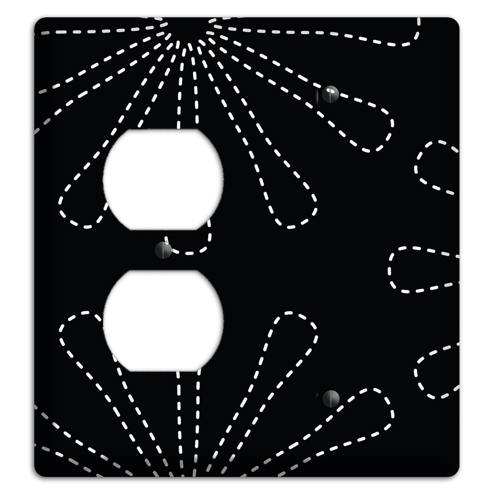 Black with White Retro Stipple Floral Contour Duplex / Blank Wallplate