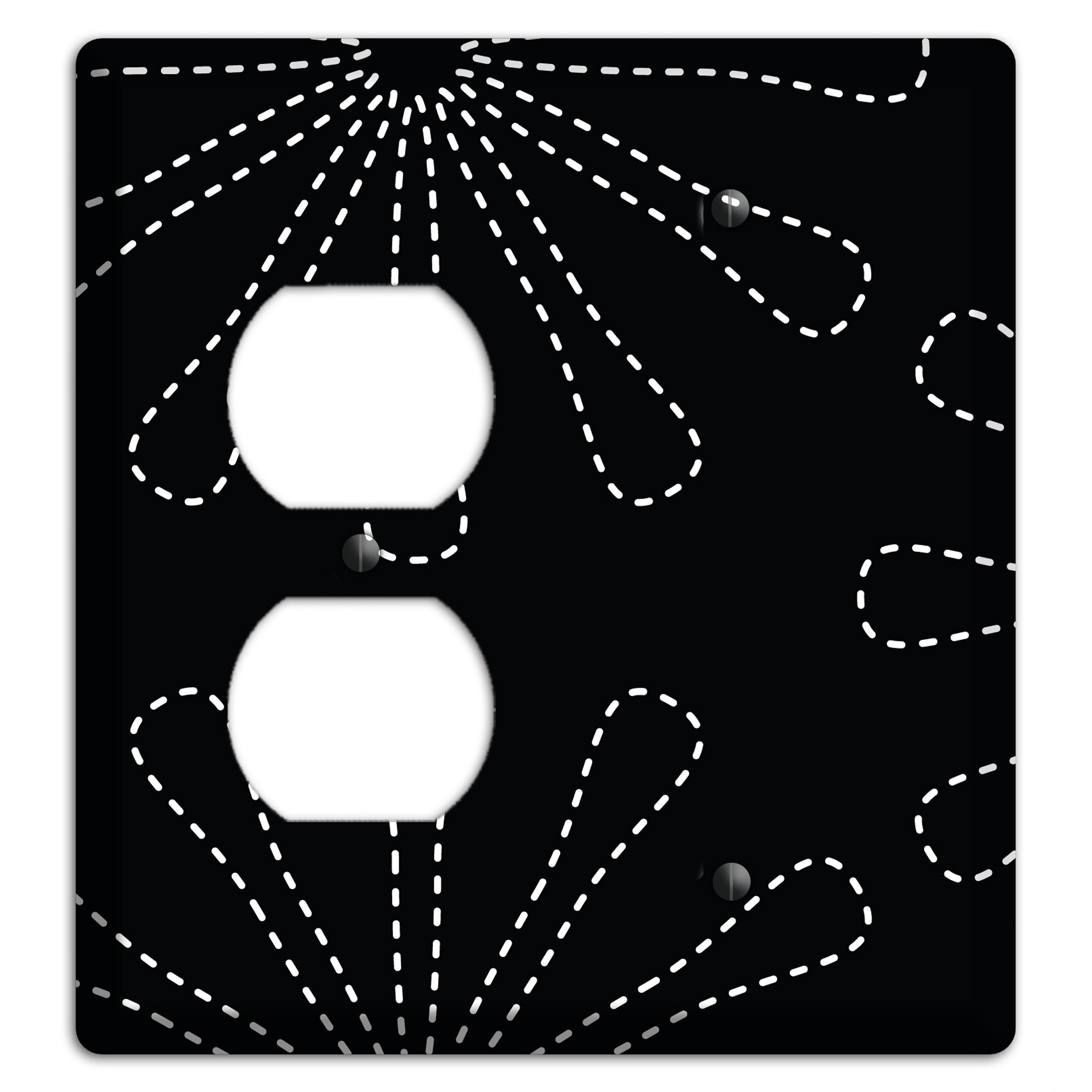 Black with White Retro Stipple Floral Contour Duplex / Blank Wallplate