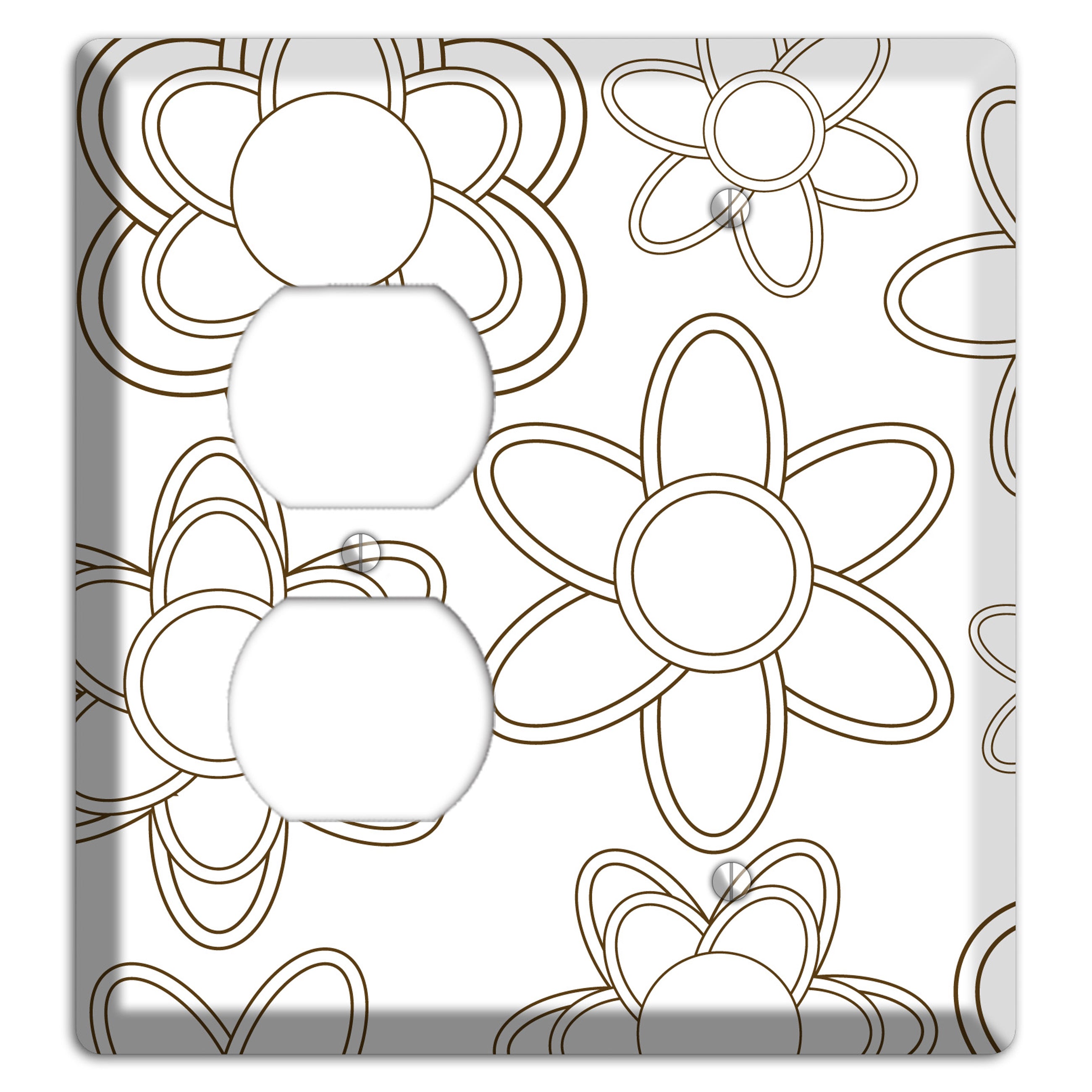 White with Retro Floral Contour Duplex / Blank Wallplate