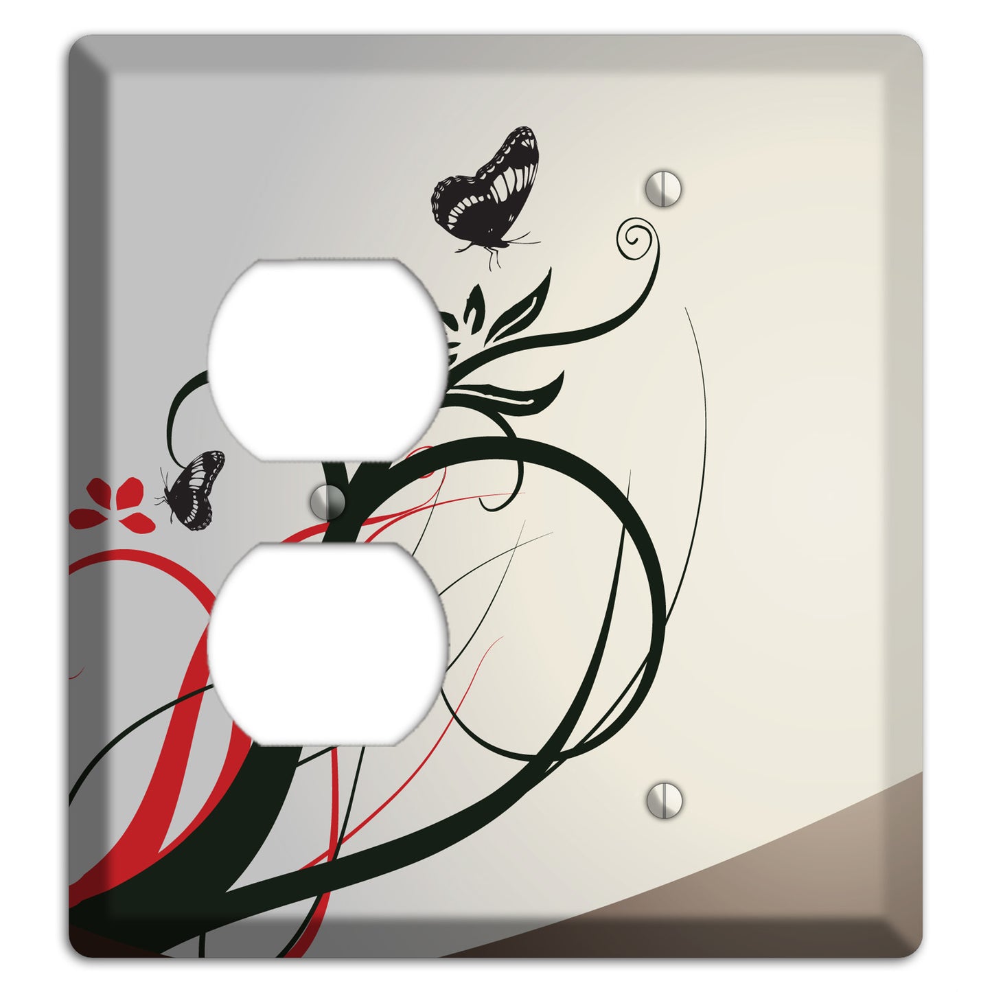 Grey and Red Floral Sprig with Butterfly Duplex / Blank Wallplate