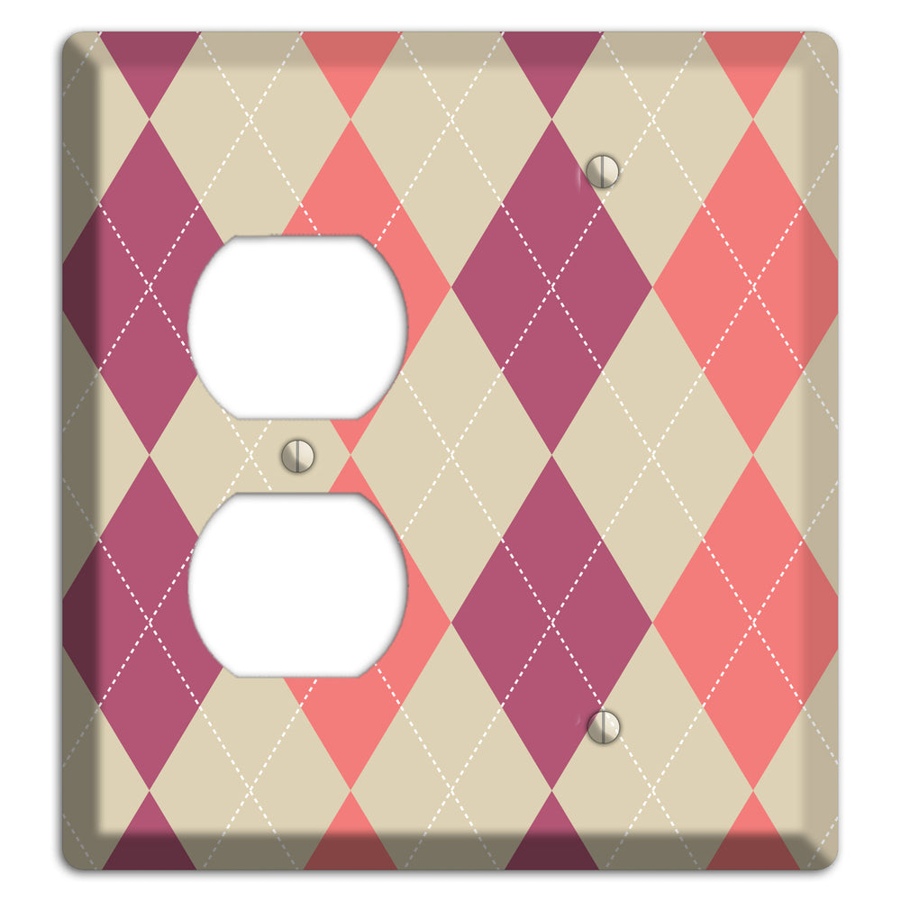 Pink and Tan Argyle Duplex / Blank Wallplate