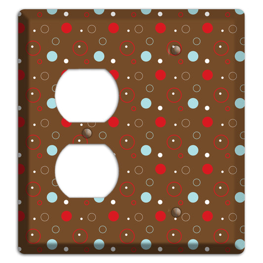 Brown with Red and Dusty Blue Dots and Circles Duplex / Blank Wallplate