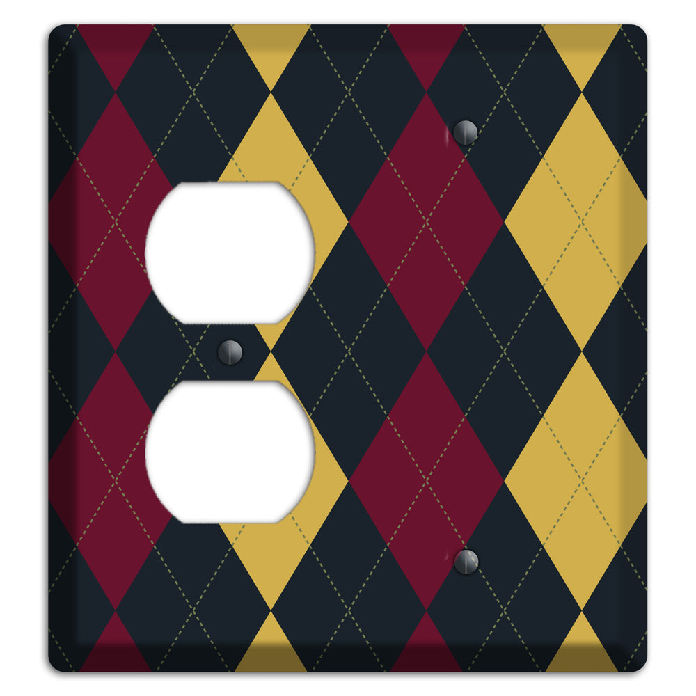Deep Red and Yellow Argyle Duplex / Blank Wallplate