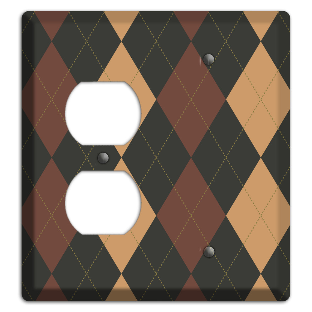 Maroon and Tan Argyle Duplex / Blank Wallplate