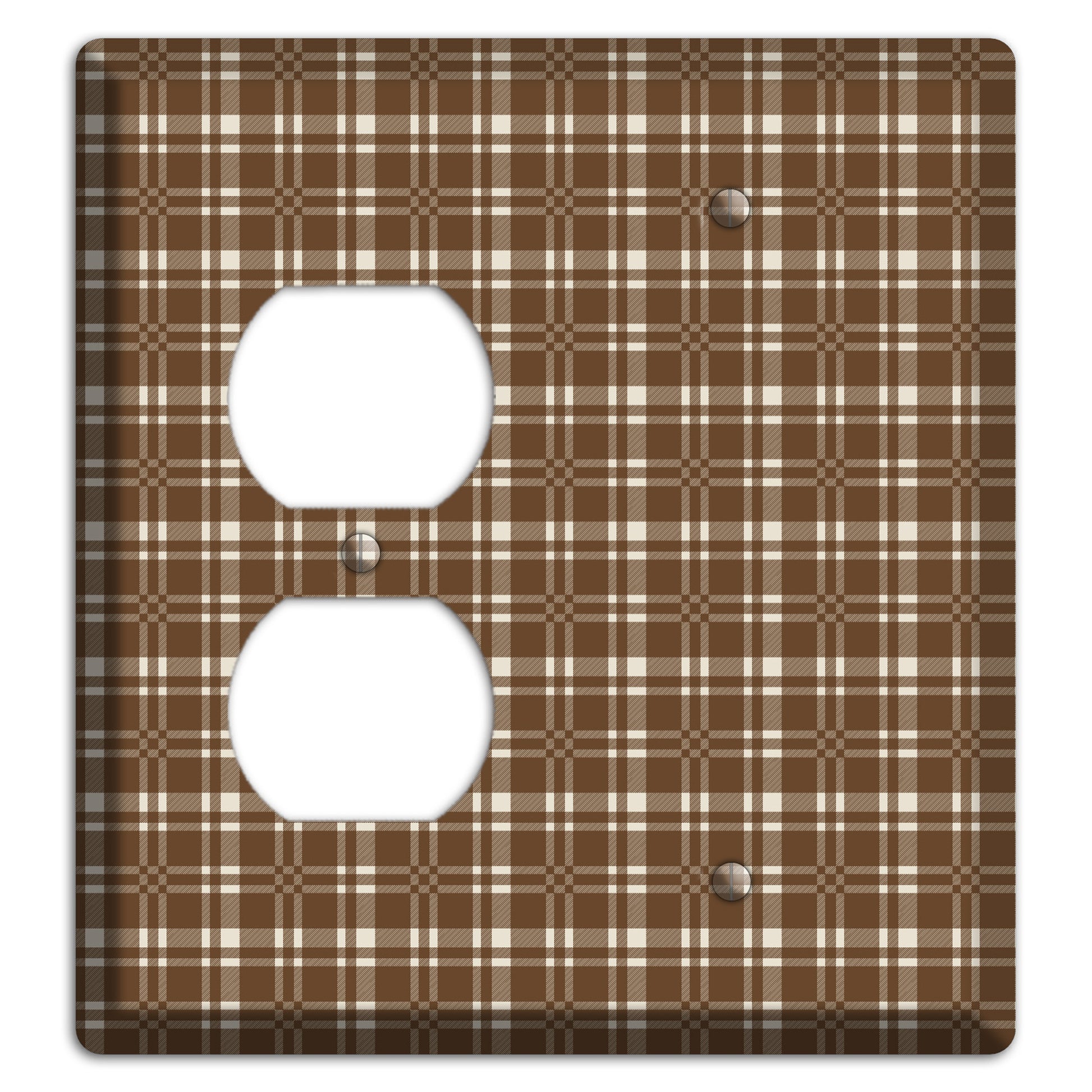 Medium Brown Plaid Duplex / Blank Wallplate