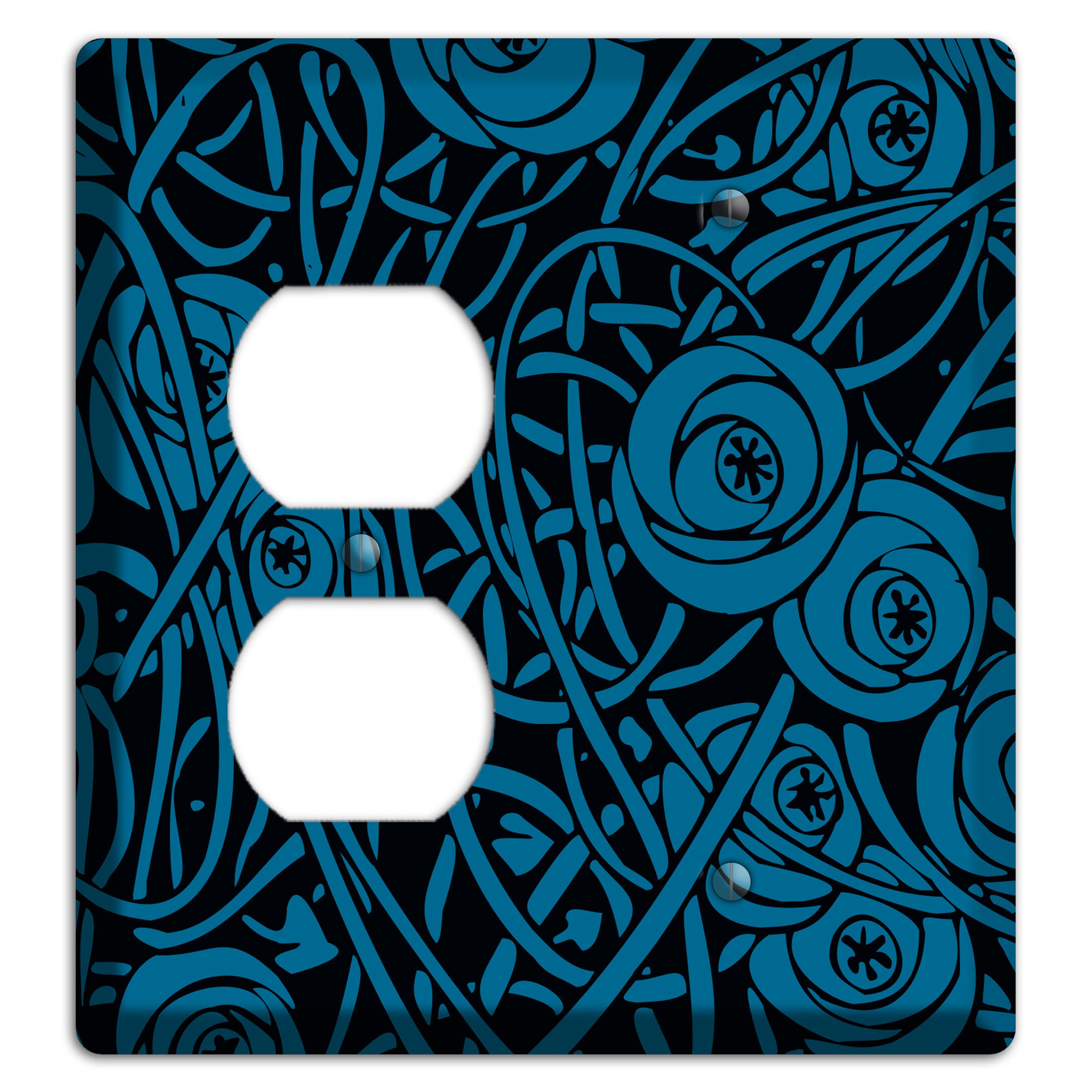 Black and Blue Deco Floral Duplex / Blank Wallplate