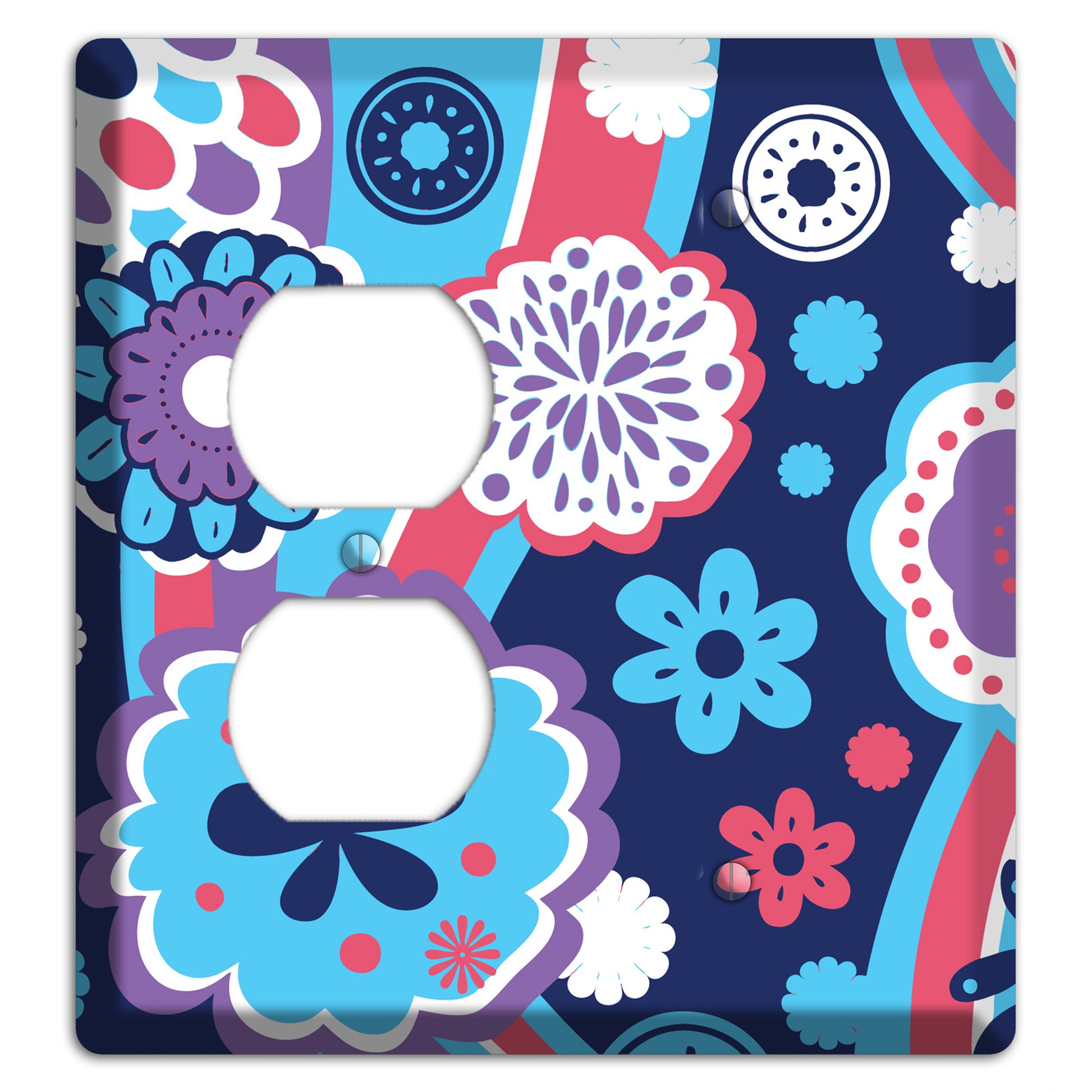 Blue Purple and Pink Retro Suzani Duplex / Blank Wallplate