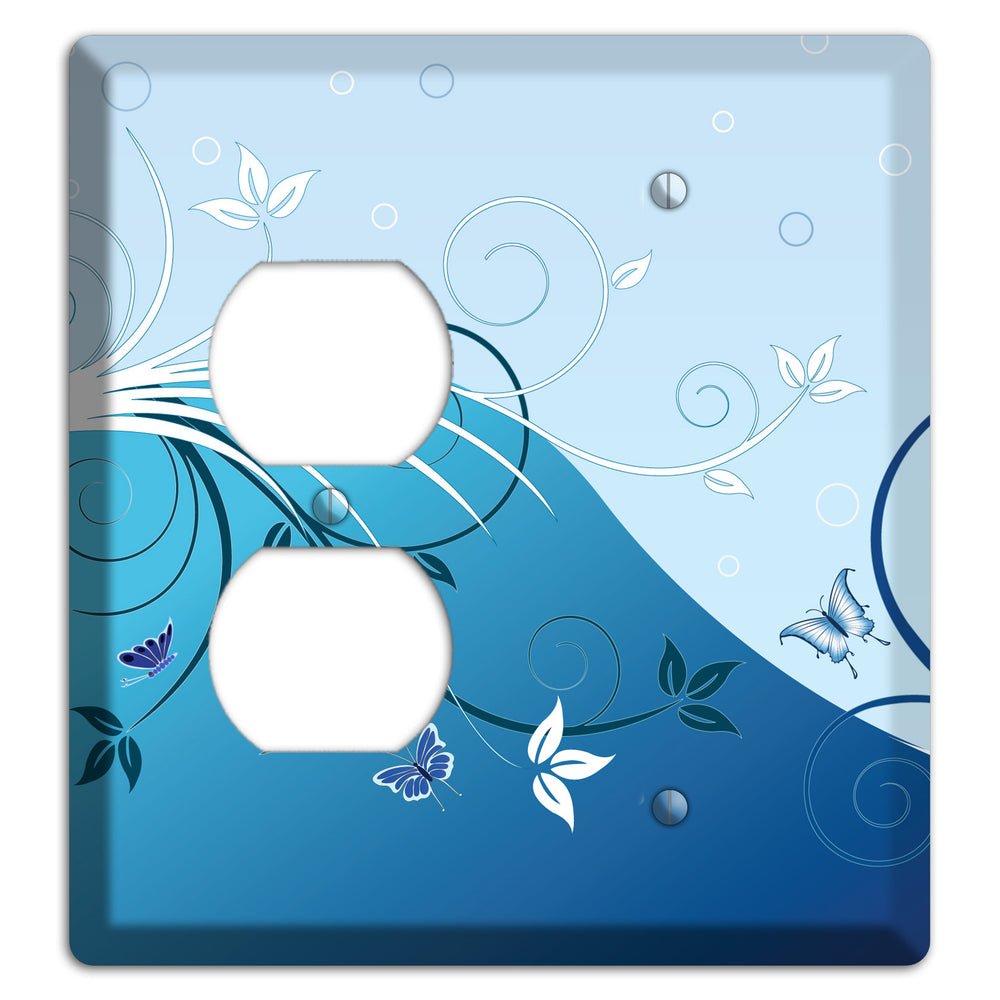 Blue Floral Sprig Duplex / Blank Wallplate