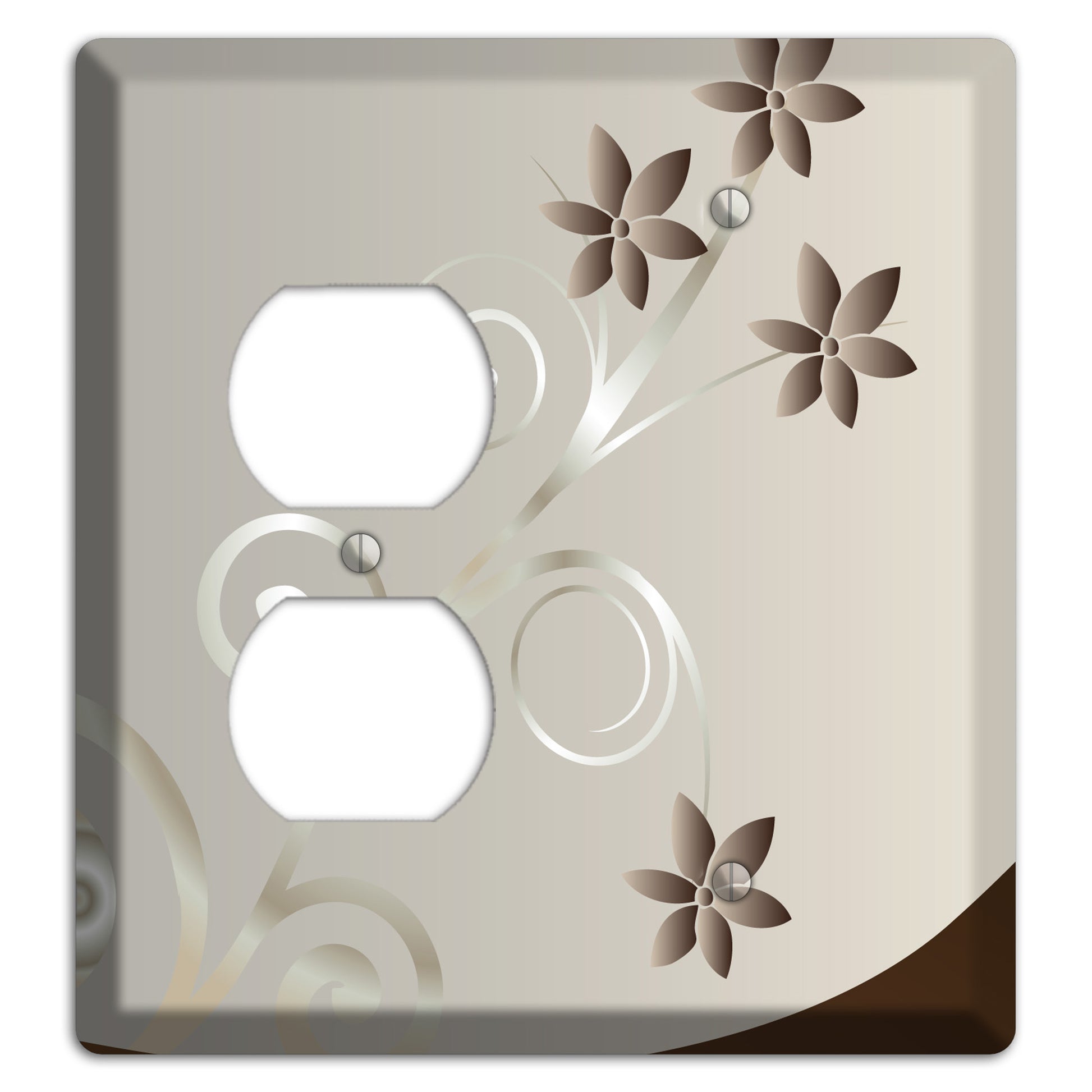 Grey Floral Swirl Sprig Duplex / Blank Wallplate