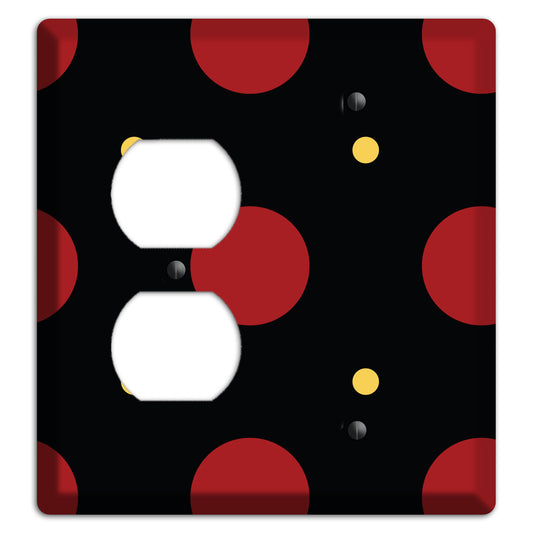Black with Red and Yellow Multi Tiled Medium Dots Duplex / Blank Wallplate
