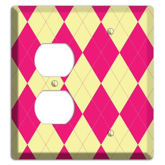 Pink and Yellow Argyle Duplex / Blank Wallplate
