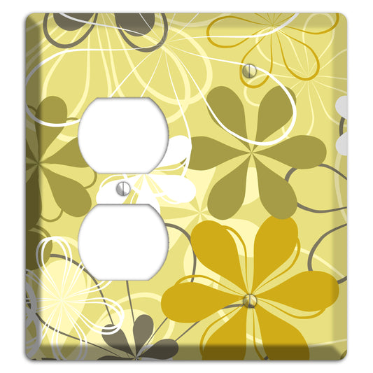 Olive Retro Flowers Duplex / Blank Wallplate