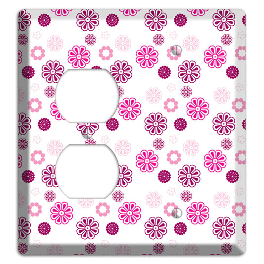 Maroon and Pink Retro Floral Duplex / Blank Wallplate