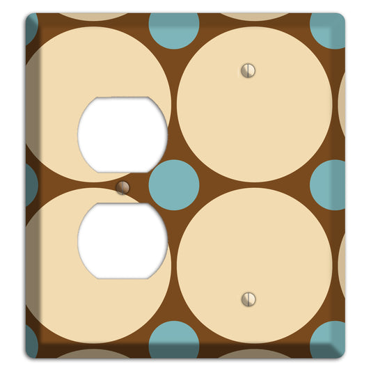 Brown with Beige and Dusty Blue Multi Tiled Large Dots Duplex / Blank Wallplate