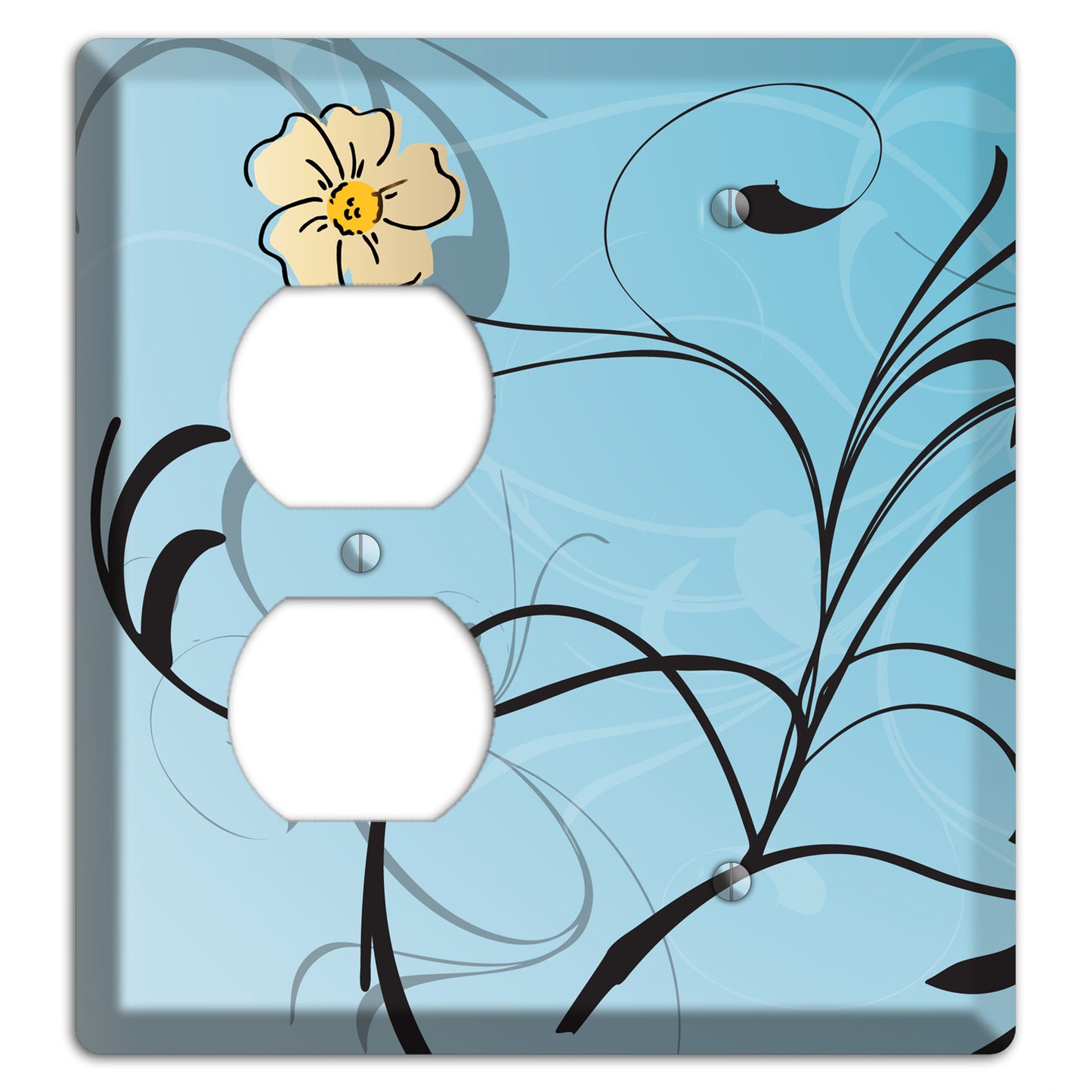 Blue Flower with Swirl Duplex / Blank Wallplate