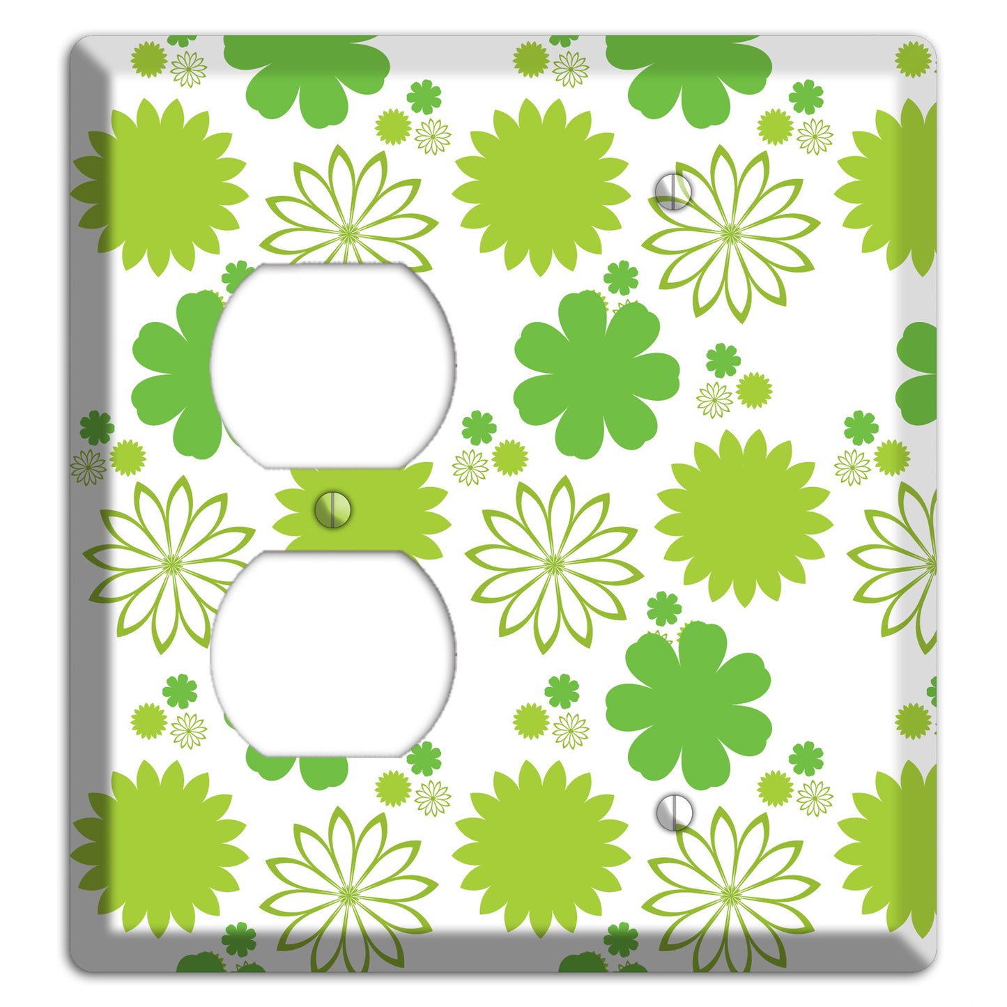 White with Multi Green Floral Contour Duplex / Blank Wallplate
