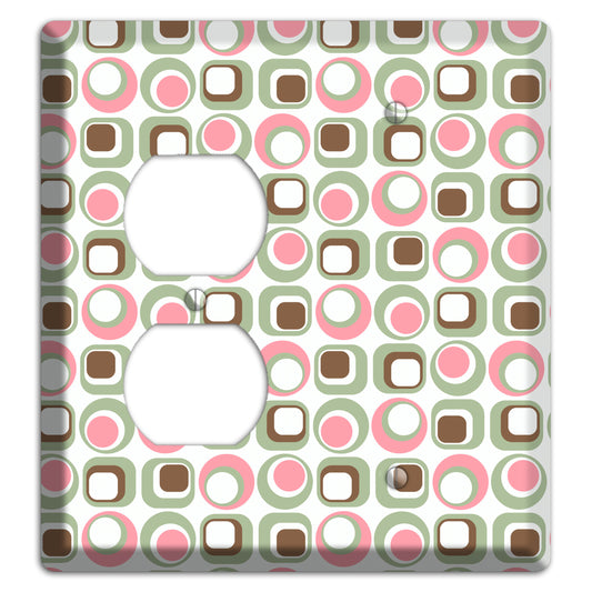 White with Pink Sage Brown Retro Squares and Circles Duplex / Blank Wallplate