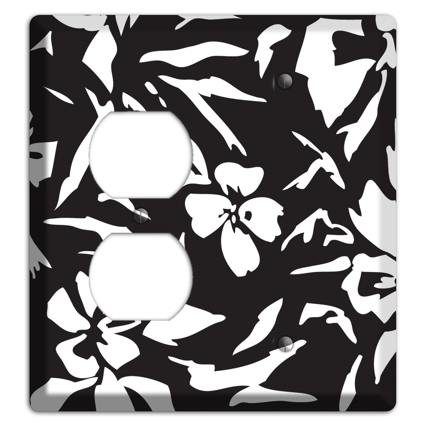 Black with White Woodcut Floral Duplex / Blank Wallplate