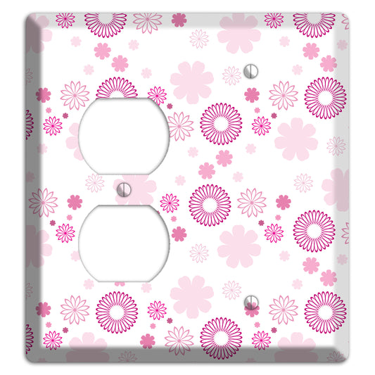 White with Pink and Purple Floral Contour Retro Burst Duplex / Blank Wallplate