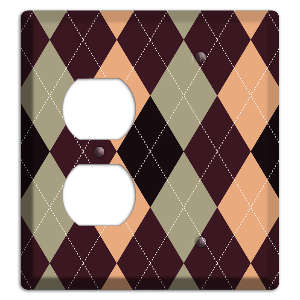 Beige and Brown Argyle Duplex / Blank Wallplate