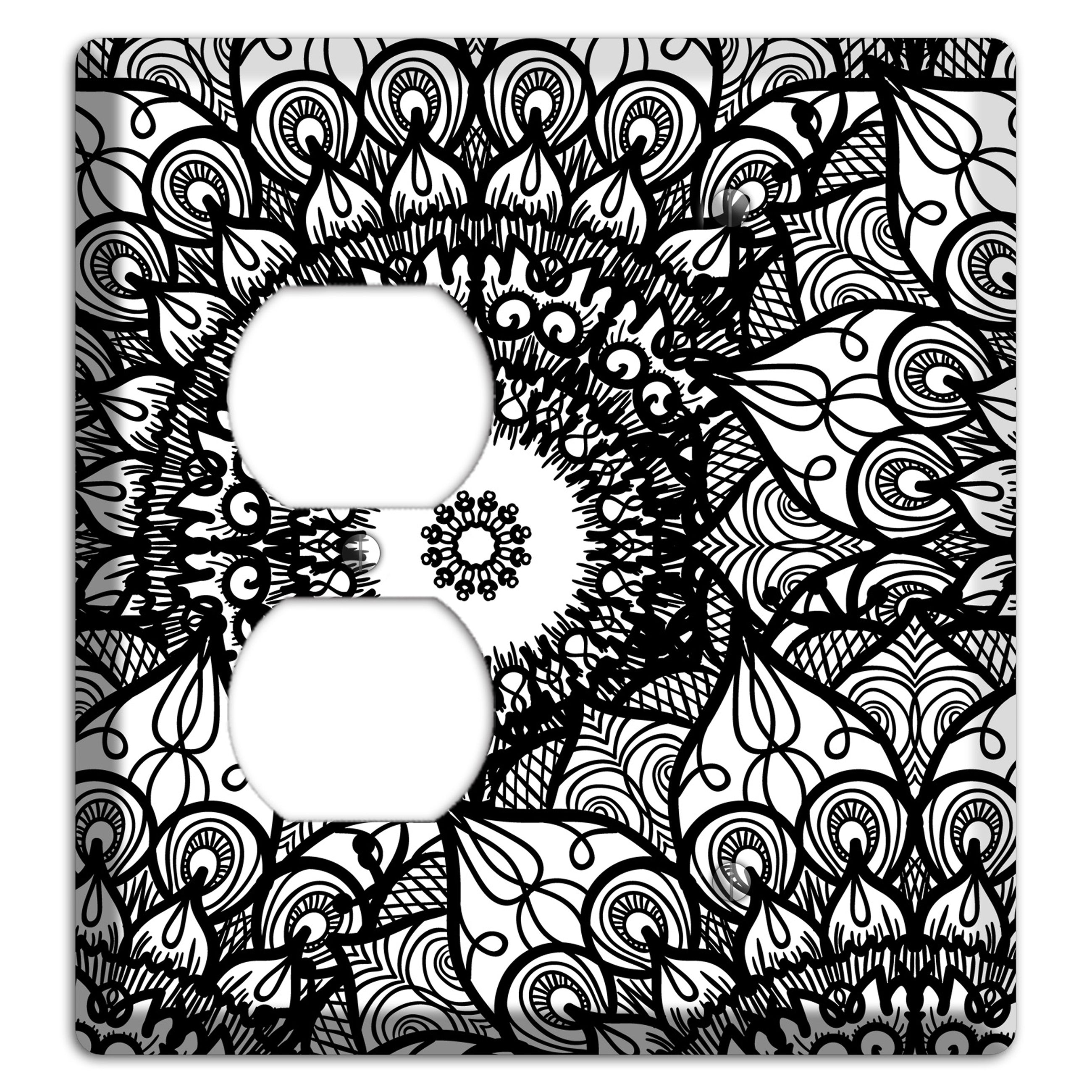 Mandala Black and White Style V Cover Plates Duplex / Blank Wallplate