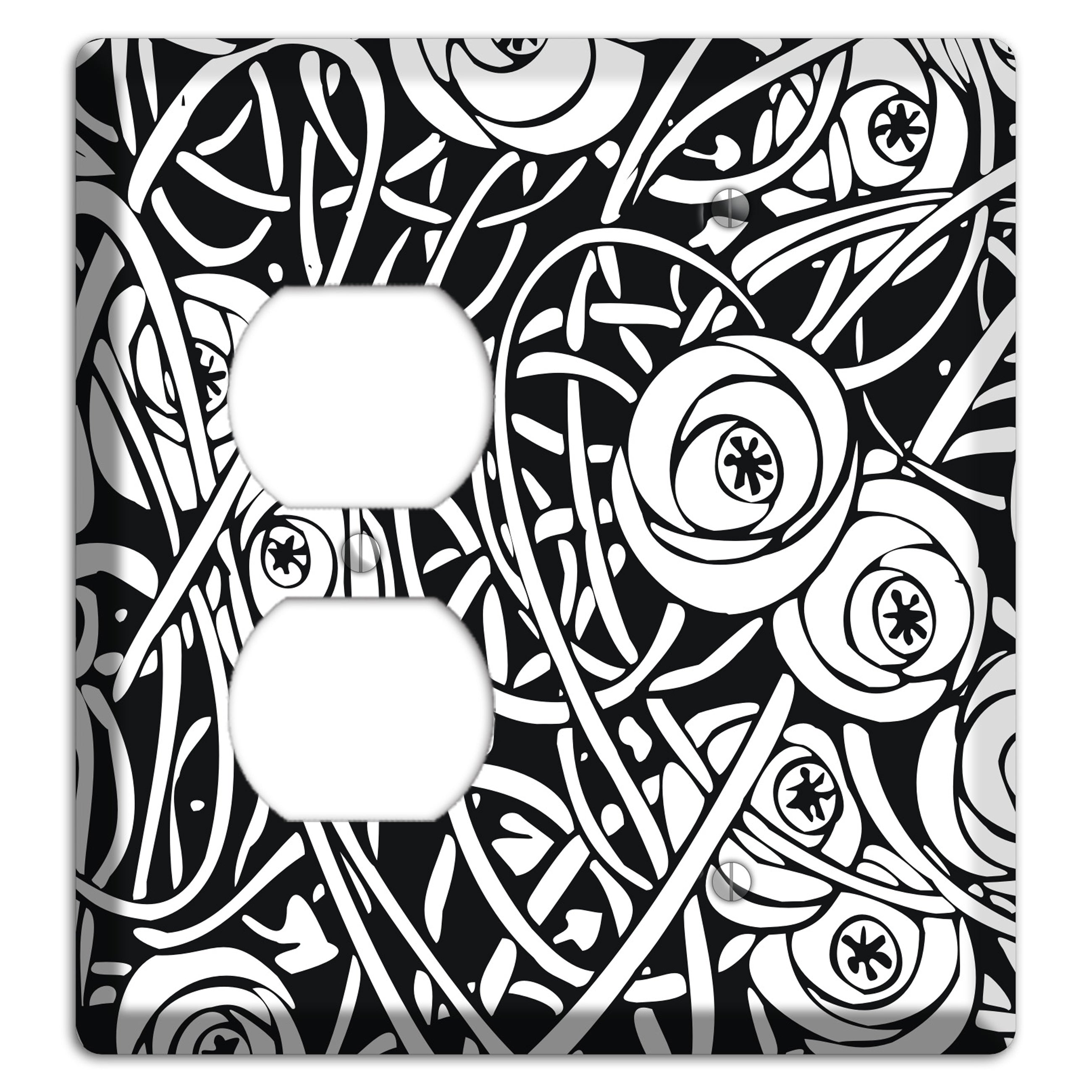 Black and White Deco Floral Duplex / Blank Wallplate