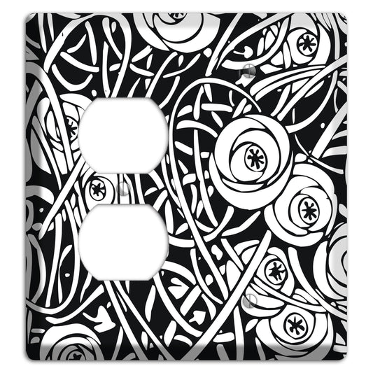 Black and White Deco Floral Duplex / Blank Wallplate
